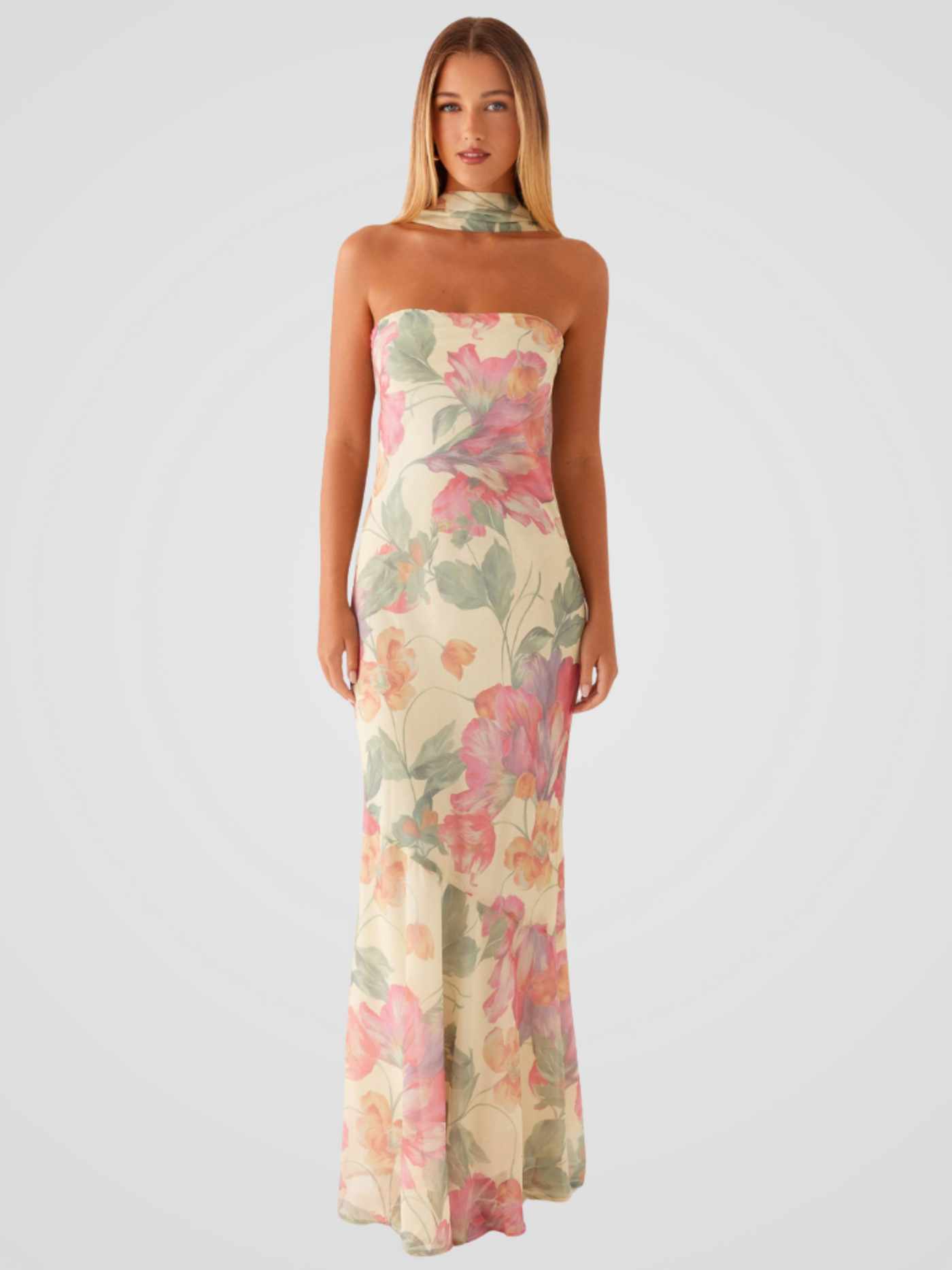 Amelia | Vestido Bandeau en Chiffon Floral