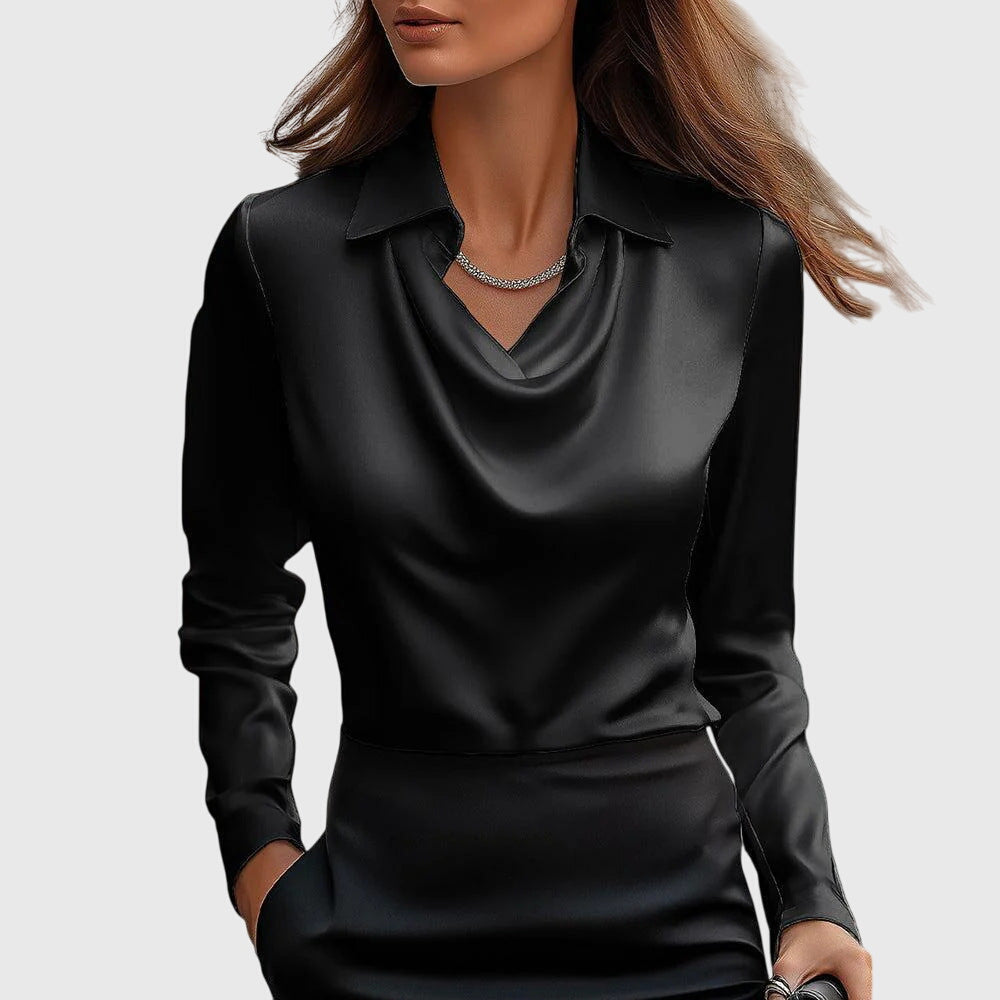 Silvia | Blusa con brillo lujoso y cuello plisado