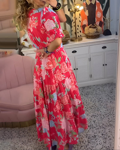 CATERINA | Vestido Floral Largo con Bolsillos Ocultos y Corte Femenino de Día