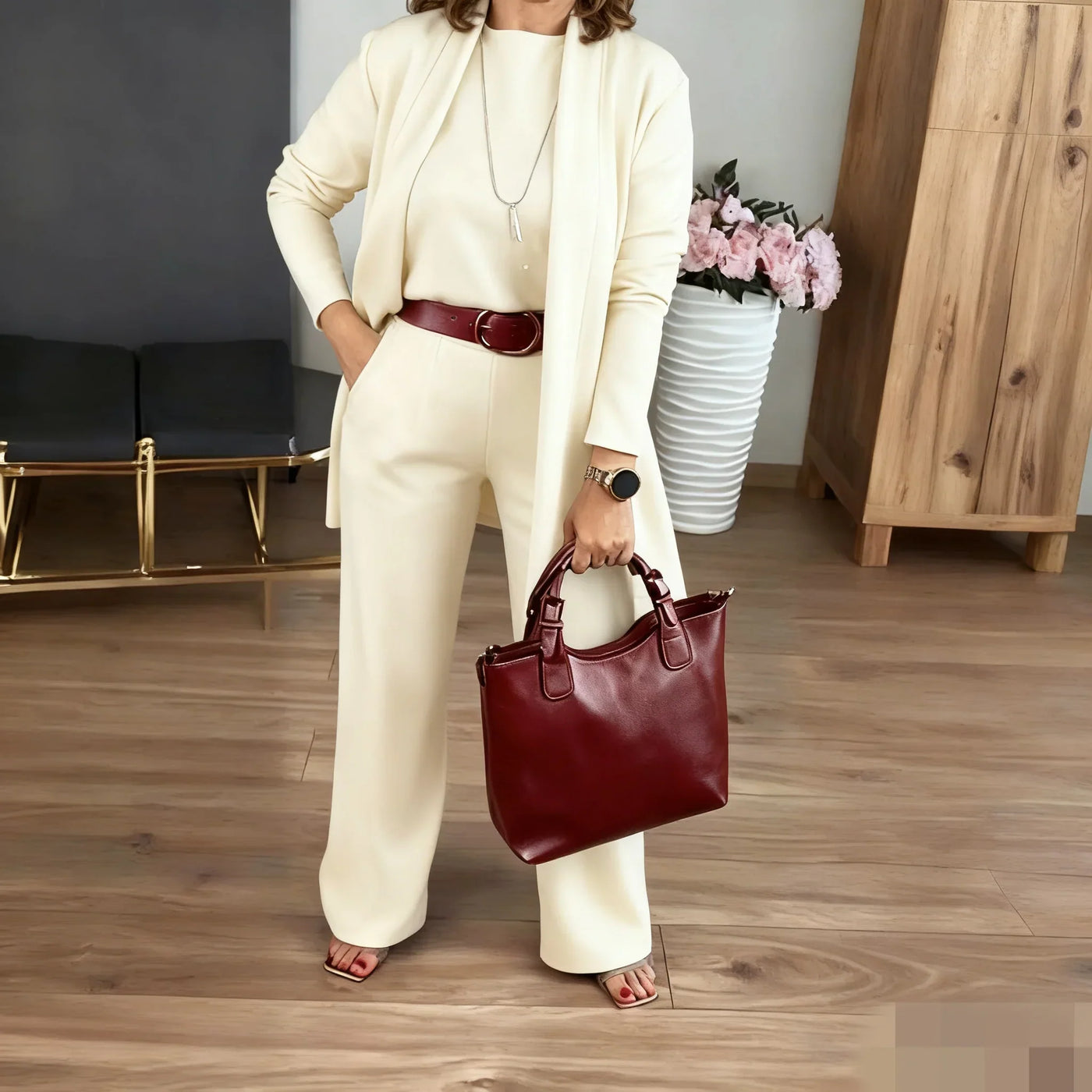 GABRIELLA | Conjunto de 3 Piezas con Cárdigan Largo, Confort Elegante y Estilo Versátil para Todas las Ocasiones