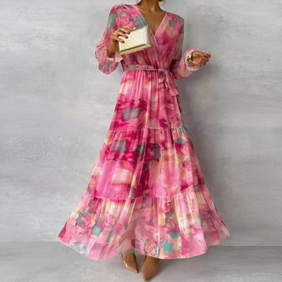 LUCIA | Vestido Largo de Verano con Motivo Floral y Silueta Ajustable