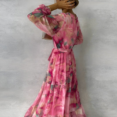 LUCIA | Vestido Largo de Verano con Motivo Floral y Silueta Ajustable