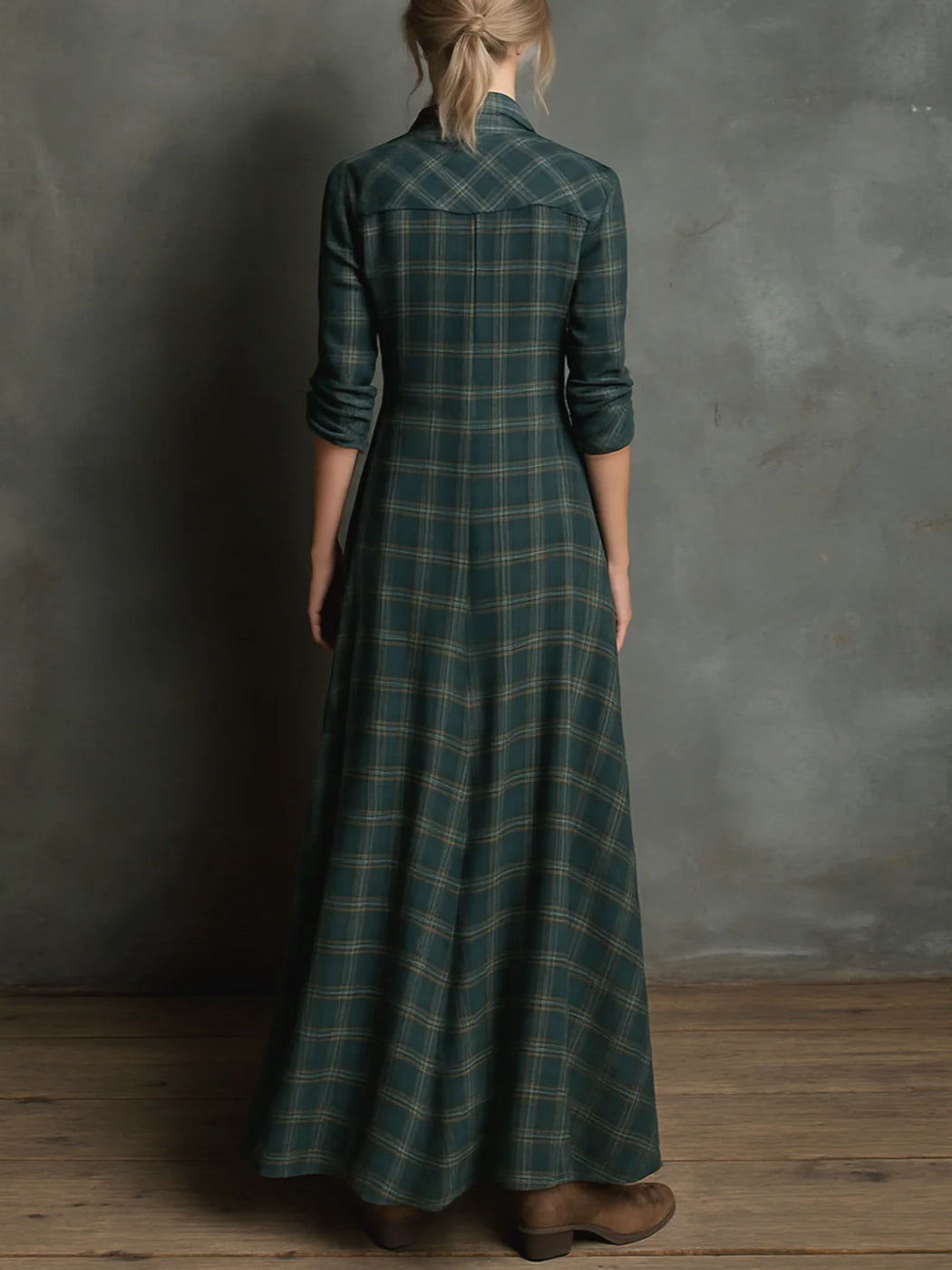 Soraya| Vestido largo a cuadros verde