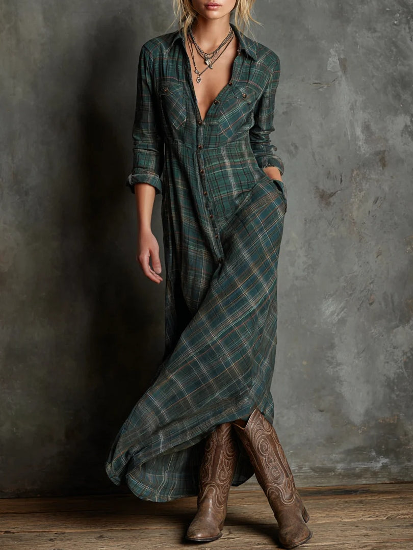 Soraya| Vestido largo a cuadros verde