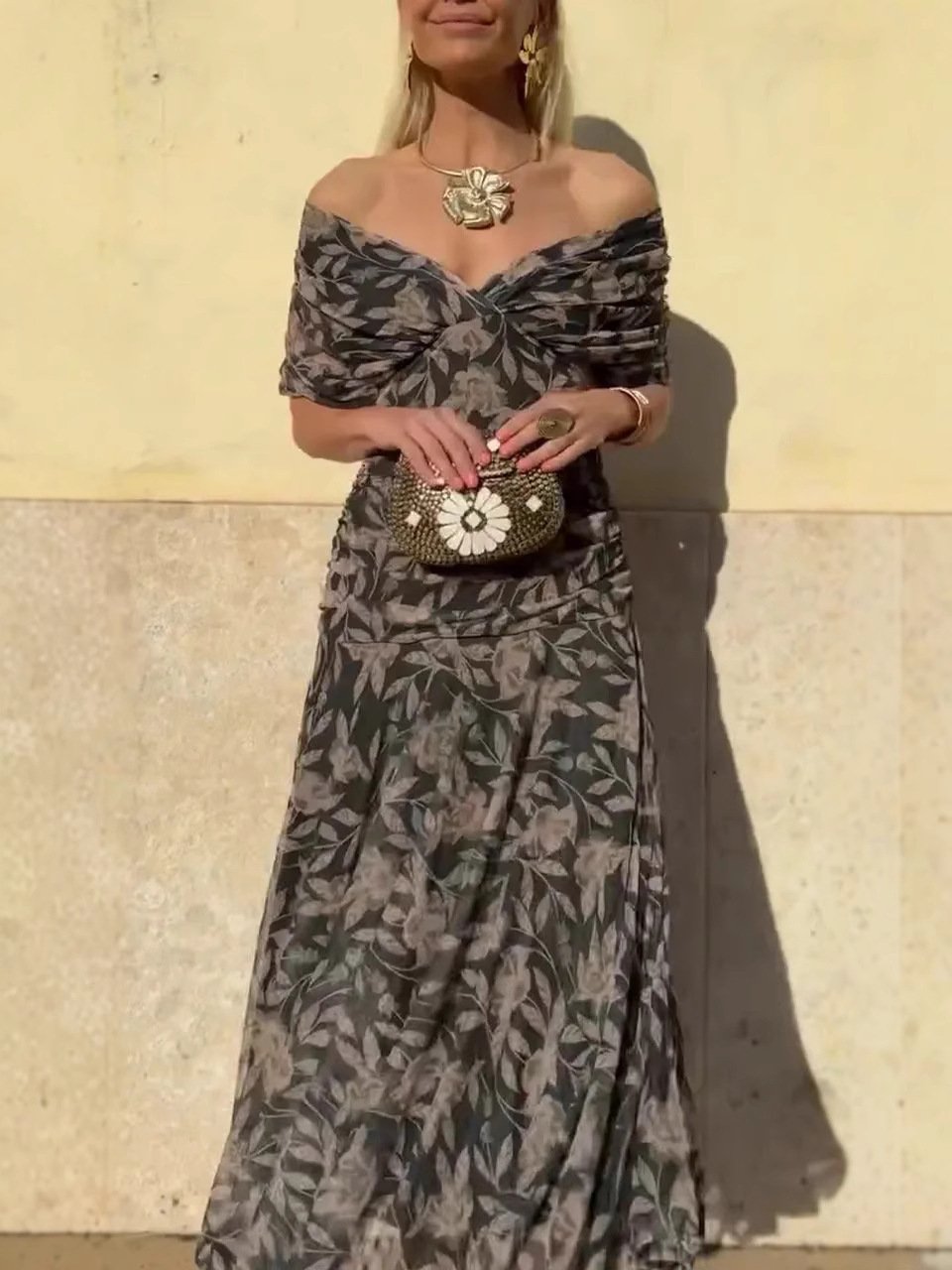 Serena | Vestido Largo Floral Off-Shoulder