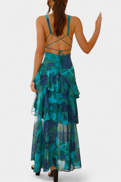 Lara Vestido de Gasa con Escote en V y Capas Fluidas