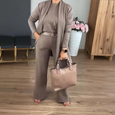 GABRIELLA | Conjunto de 3 Piezas con Cárdigan Largo, Confort Elegante y Estilo Versátil para Todas las Ocasiones